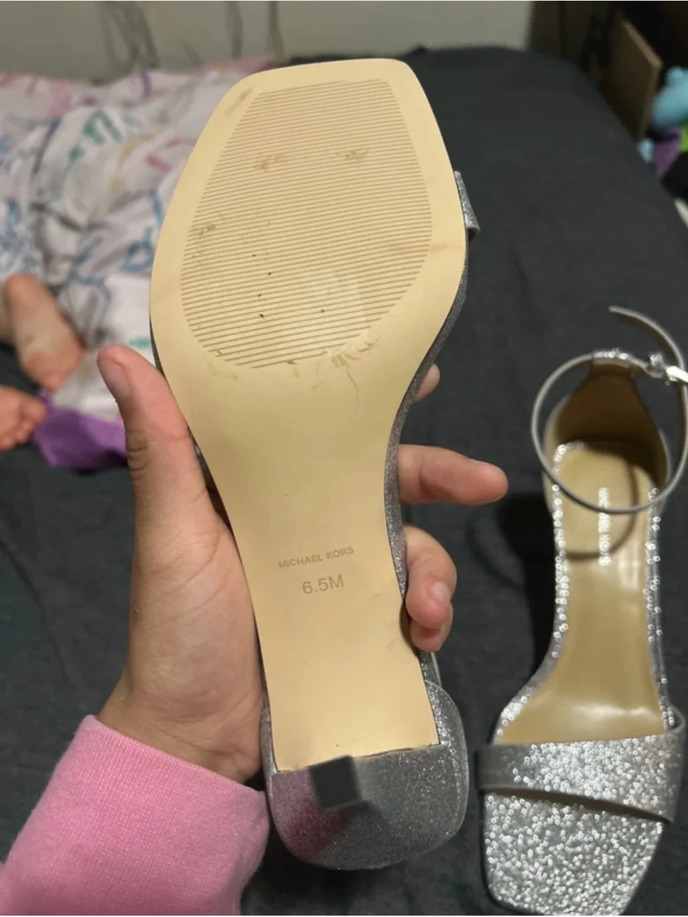 Michael Kors Silver Glitter Ankle-Strap Heels
